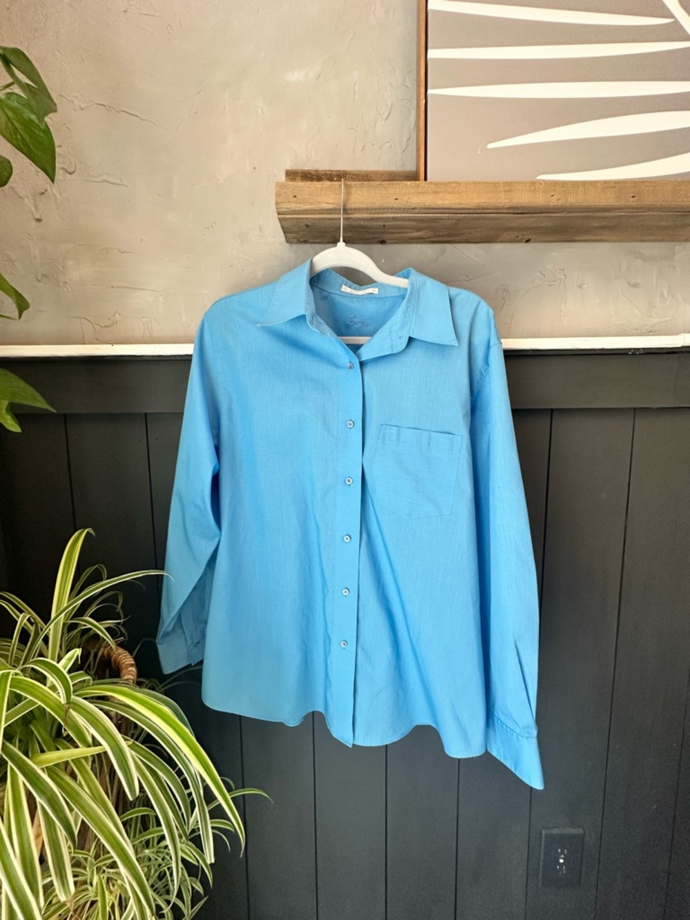 Foxcroft Women's Wrinkle Free Classic Light Blue Button-Up Shirt‎ size 16